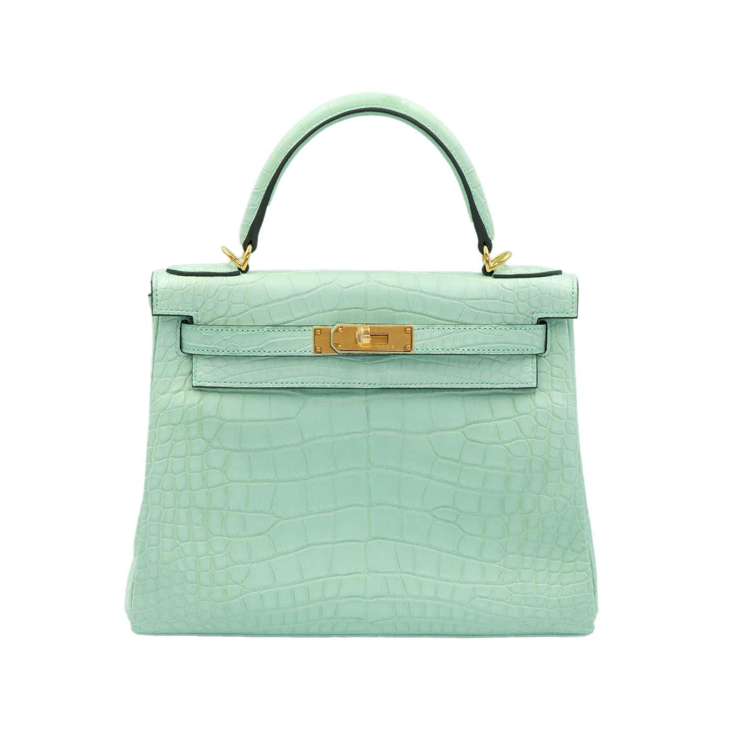 Hermes Kelly 28 Retourne Vert d'Eau Matte Alligator with Gold Hardware